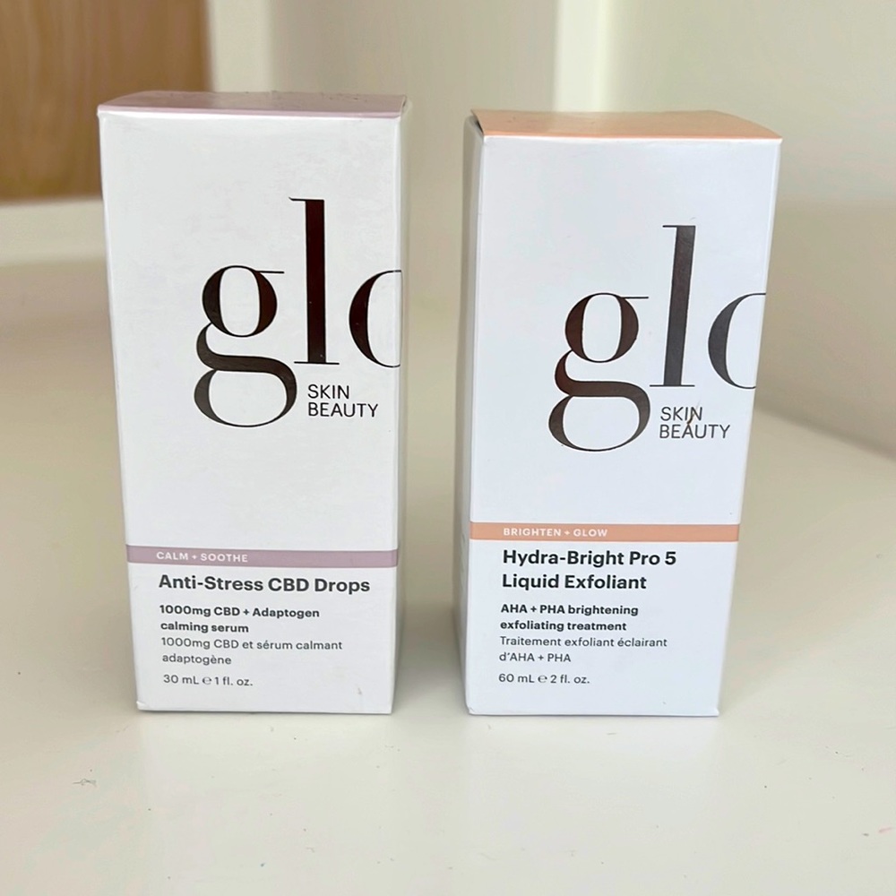 Glo Skin Beauty Anti-Stress CBD Face Drops & Hydra-Bright Pro 5 Liquid Exfoliant